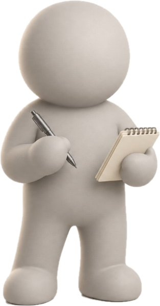 Bunja-figurine met pen en notitieblok, klaar om je bestelling aan te nemen